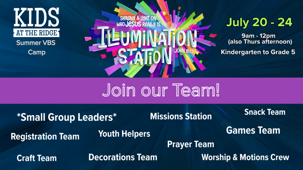 Join our Team!  Kids at the Ridge VBS Camp Summer 2026!